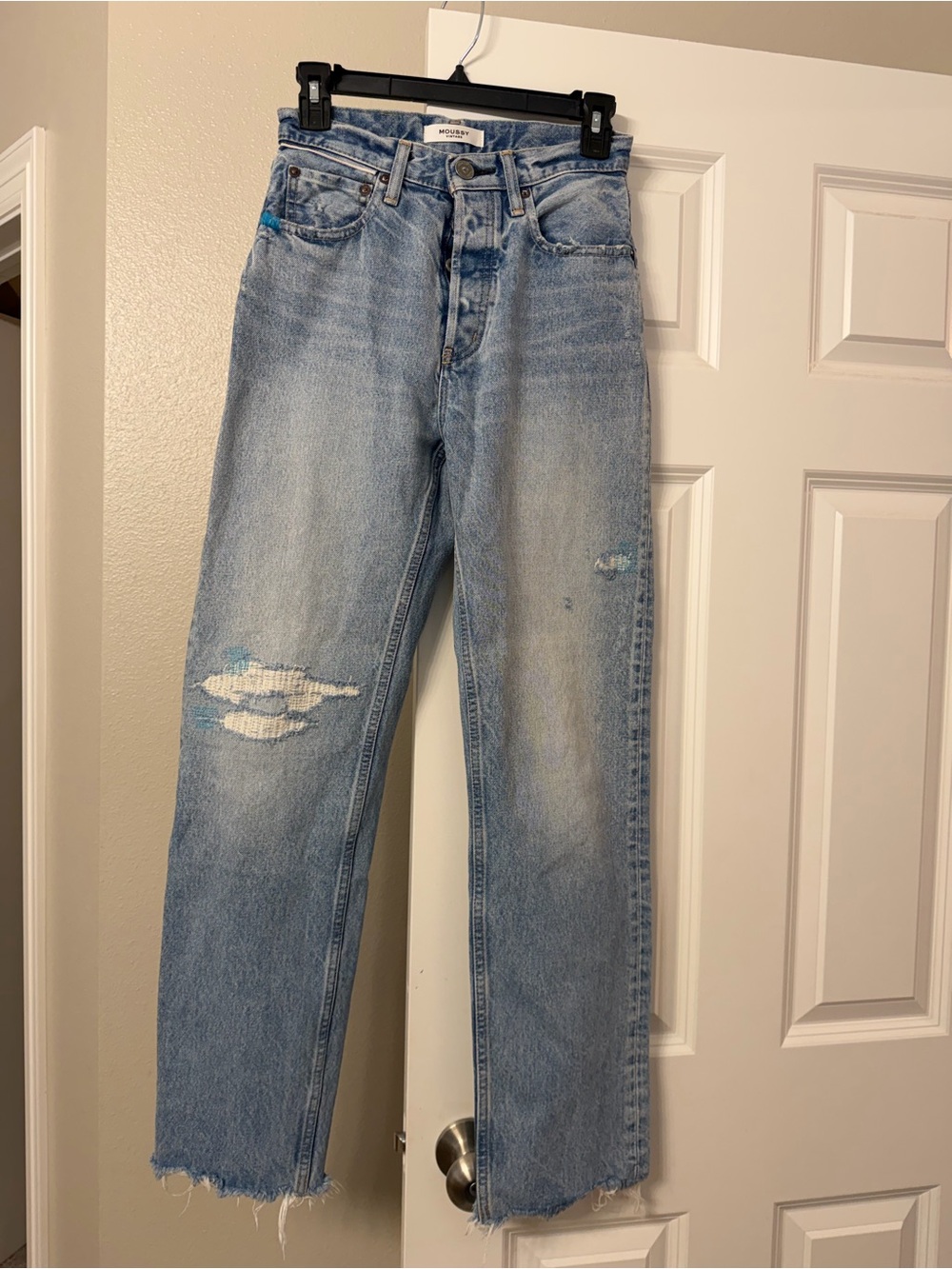Moussy Light Blue Distressed Straight Jeans